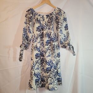 Valentina Naldi Linen Dress, Medium, Blue/White Floral